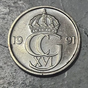 SWEDEN 🇸🇪 FIFTY (50) ÖRE COIN 1991 (KING CARL XVI GUSTAF) - Picture 1 of 2
