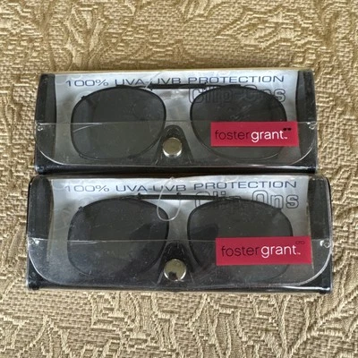 2 Vtg 2015 Foster Grant Clip-Ons Sunglasses UVA-UVB 100% Black w Gray Lens Case - Image 1 of 4