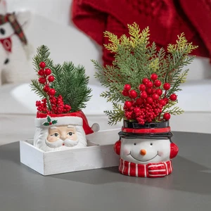 Greenery and Berry Artificial with Santa and Snowman Pot, in Wooden Crate - Picture 1 of 4
