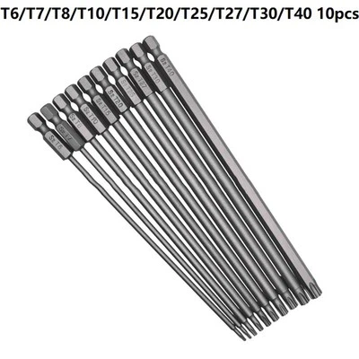 Long Lasting T40 Magnetic Hex Shank Screwdriver Bits 10Pcs Set 150mm Length - Image 1 of 4