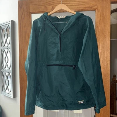 Chaqueta cortavientos vintage LL Bean para hombre grande verde cuarto cremallera con capucha anorak Foto 1 de 4