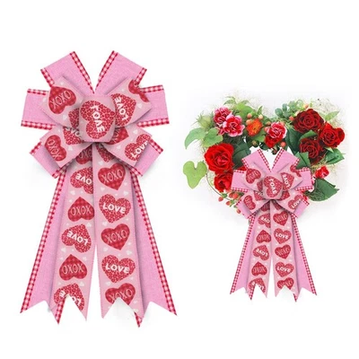 Arcos grandes para coronas de San Valentín corazón rojo búfalo borde a cuadros Foto 1 de 4