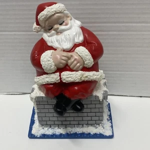 Vintage Weihnachten Weihnachtsmann sitzend auf Schornstein Keramik Musikalisch Aufziehen - Bild 1 von 9