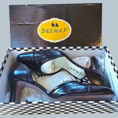Delman Black Leather Quilted D’Orsay Pumps 9M – Made in Spain – Bow Detail – NIB - Image 1 of 4