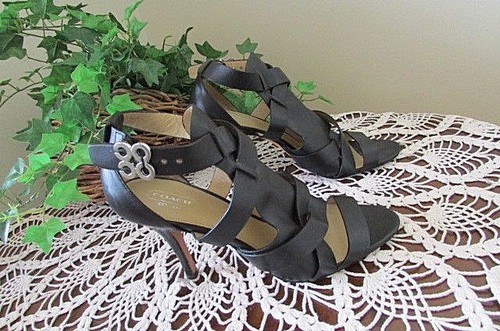 Scarpe Coach Tacchi MILA US 10 B Nero Pelle Fibbia Sandali Abito Stilletto