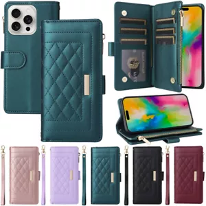 For Samsung S25 Ultra S24 S23 S21 Zipper Luxury Leather Wallet Purse Case Cover - Picture 1 of 41