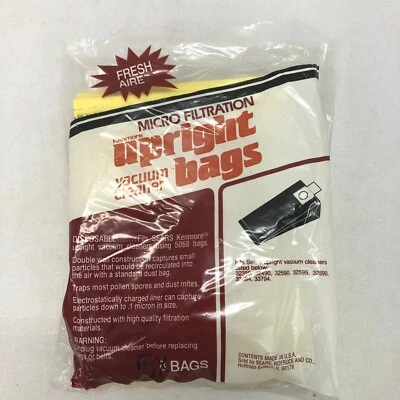 KENMORE UPRIGHT VACUUM CLEANER BAGS 50688 OPEN PACKAGE  OF 5 BAGS - Image 1 of 4