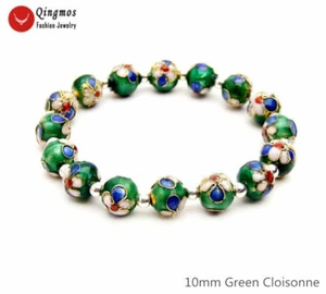 Pulsera Cloisonne Verde Redonda 10mm para Mujer Joyería China Característica Pulsera - Imagen 1 de 7