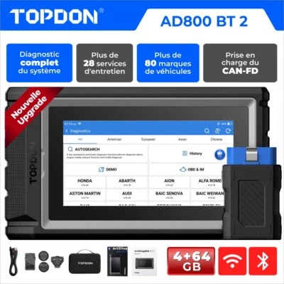 🔥TOPDON AD800 BT Appareil de diagnostic automobile OBD2 Scanner Bluetooth
