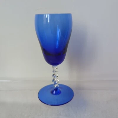VINTAGE BLUE COBALT WINE SHERRY GLASS CLEAR TWISTED CORKSCREW STEM 12.5CM TALL - Image 1 of 4