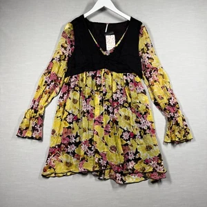 Free People Dress Womens XS Yellow Floral Vest Boho Flowy Romantic Cottage Core - Picture 1 of 11