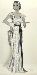 Art Decò Modello Moda Originale - Dipinto Acquerello 1934 Firmato Alma Friebel - Foto 1 di 8