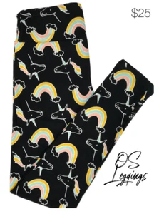 LuLaRoe OS Leggings Schwarz Regenbogen Einhörner Neu mit Etikett - Bild 1 von 2