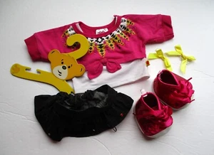 BABW Set #14 Build A Bear schwarzer Rock Glitzer Hot Pink hohe Schuhe Schleifen Outfit - Bild 1 von 2