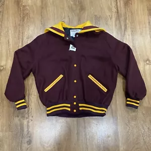VTG DeLong Varsity Jacket Men's Sz XL Maroon Yellow Wool Letterman Sailor Collar - Picture 1 of 8