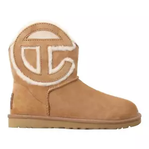 Ugg x Telfar Mini Ankle Boot Brown Shearling Suede Pull On Flat Heel Comfort - Picture 1 of 11