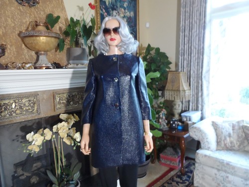 Cappotto Kate Spade blu scuro rivestito cotone bottoni davanti taglia 2 nuovo