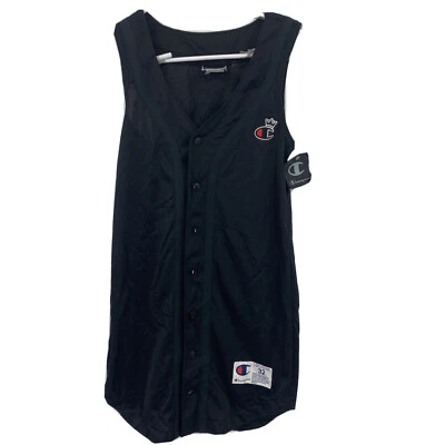 Champion Mujer Negro Béisbol Abotonado Jersey Fitness Vestido Atlético XS Foto 1 de 4