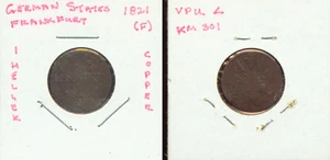MONEDAS DEL MUNDO 1821 ESTADOS ALEMANES FRANKFURT - 1 HELLER - COBRE EN MUY BUEN ESTADO (G172) - Imagen 1 de 3