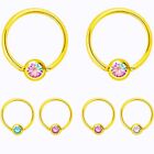2pc Gold CBR Crystal Captive Bead Ring Hoop Eyebrow Nose Surgical Steel Piercing