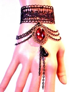 Brazalete de lolita gótico adornado brazalete de encaje floral art deco burlesque negro rojo R5 - Imagen 1 de 2