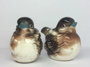 Kenmar Salt & Pepper Shakers Vintage Birds Sparrow Brown Robin - Picture 1 of 10