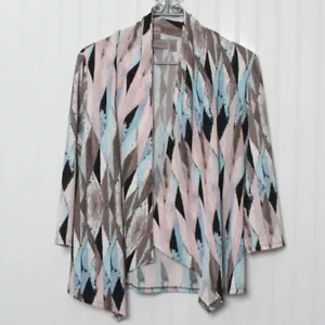 Cardigan giacca Geo Poly Chico's Easywear 1 aperto davanti manica 3/4 Medium - Foto 1 di 9