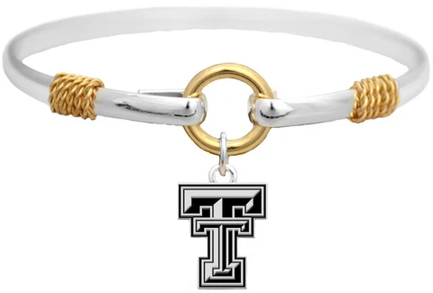 Texas Tech Red Raiders Two Tone Silver Gold Cuff Bracelet Charm Jewelry TTU Cover