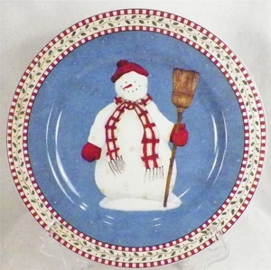 Sakura Snowman Salad Plate Scarf & Broom Debbie Mumm Christmas Winter Holiday VG - Picture 1 of 4