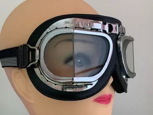 WWII Style RAF Pilot Motorcycle Rider Goggles HALCYON Curved Lenses BS 4110 - Picture 1 of 23