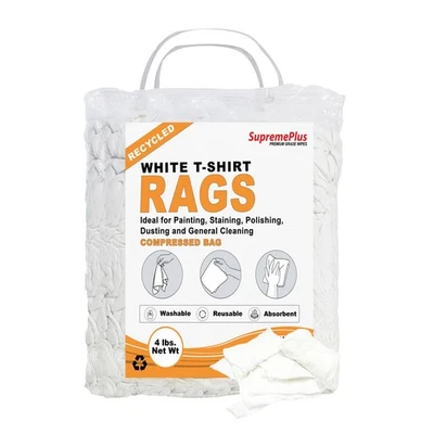Trapos de limpieza de camisetas blancas recicladas (4 lb. Bolsa) - Trapos a granel para aceite, mancha,... Foto 1 de 4