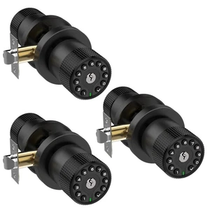 3 Pack Black Key Alike Keyless Electronic Door Knobs with Backlit Keypad, Hea... - Picture 1 of 6