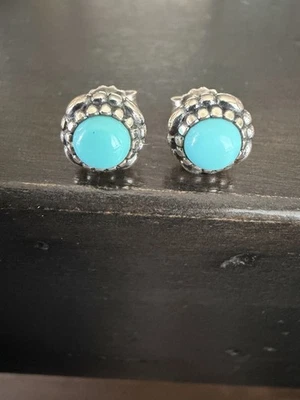 Pandora December Birthday Bloom Turquoise Stud Earrings - Image 1 of 4