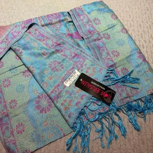 Kaschmir Schal blau lila rosa grün Neu mit Etikett 70" - Bild 1 von 3