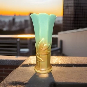 Weller Art Deco Loru 1930s Vintage Art Pottery Green Brown Paneled Ceramic Vase - Picture 1 of 5