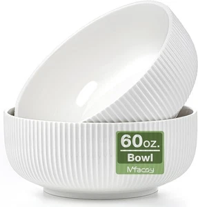 Mfacoy 2 Pack Salad Bowl, 8 inch 60 oz Large Serving Bowl Set, Large, White - Picture 1 of 7