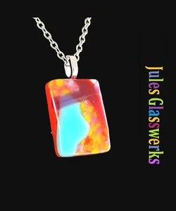 Hand Crafted Fused Glass Pendant Necklace W/ Chain #1681 - Picture 1 of 4