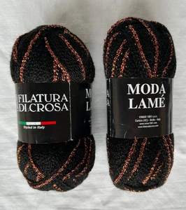 4 neue Knäuel Filatura Di Crosa Moda Lame - Farbe #14 schwarz mit orangem Glitzer - Bild 1 von 5