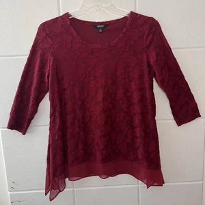 Simply Vera Wang Damen Bluse Gr. M Medium geblümt dunkelrot 3/4 Arm " - Bild 1 von 9