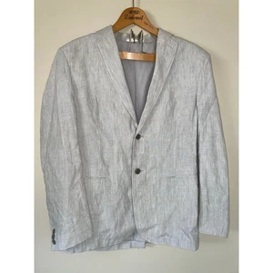 Calvin Klein unstructured pinstripe linen blazer 2 button sport gray/white 40S - Picture 1 of 6
