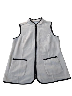 Susan Graver Polar 抓绒拉链前背心带对比装饰法国香草小号 — 第 1/4 张图片