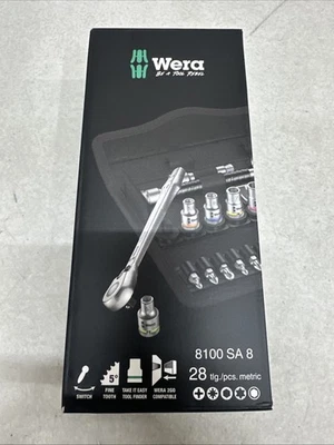 Wera 28pc 8100 SA 8 Zyklop Socket Bit Set Lever Ratchet Metric - 05004018001 - Image 1 of 3