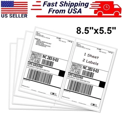 8.5"x5.5" Shipping Labels 2 per sheet Self Adhesive for Laser & Inkjet Printers - Image 1 of 4