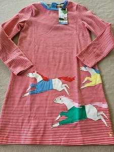 Joules Girl's Rosalee Back Zip Pink Stripe Applique Horse Dress Size 10 - Picture 1 of 1