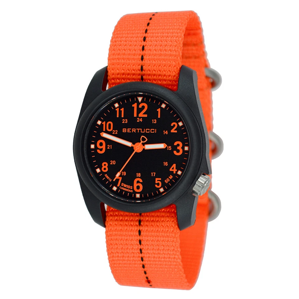 Bertucci Mens DX3 Plus Orange Nylon Strap Black Analog Dial Quartz Watch - 11042 - Image 1 of 1