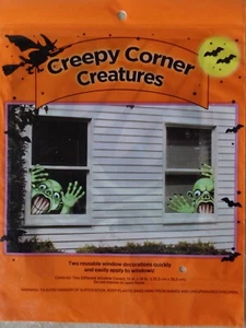 Halloween 2 pk Creepy Corner Creatures Green Monsters Window Covers, 14" X 14" - Picture 1 of 7