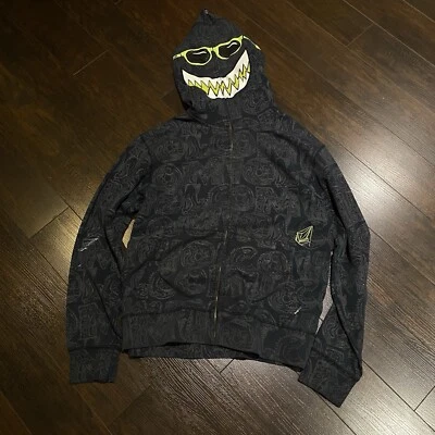 Volcom Stone AOP Sunglasses Smiley Face Hood Full Zip Mens Size M Flaws Read - Image 1 of 4