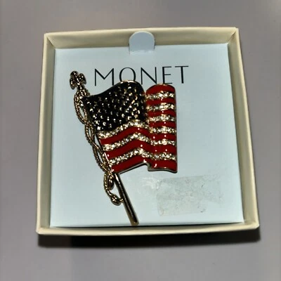 Broche Pin Monet 2.25" 911 Bandera Americana EE. UU. Memorial Tono Dorado Esmalte Con Caja Foto 1 de 4