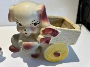 Vintage Planter Nursery Decor 1940s Kitschy Puppy Dog Cart - Picture 1 of 8