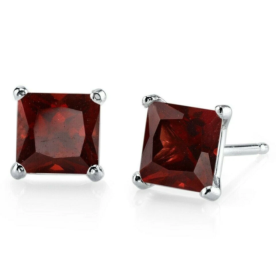 2.67 ct Princess Cut Red Garnet Stud Earrings in 14K White Gold - Image 1 of 4